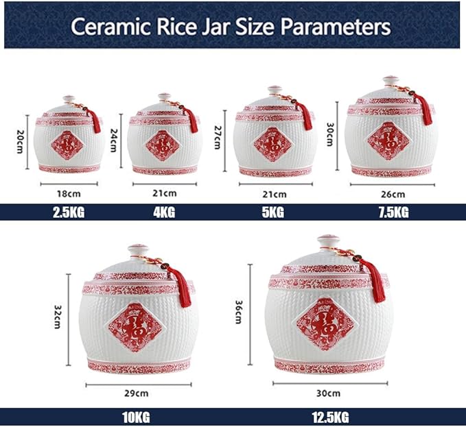 Grain and Rice Storage Container Ceramic Rice Dispenser Storage Container Large Capacity Grain Dispenser Food Dispenser Airtight Storage Chinese Rice Dispenser(4KG)