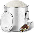 304 Stainless Steel Food Containers with Lids,21L/40LBS Airtight Food Storage Containers with Lock Clips for Flour Rice Sugar Coffee Bean,Stainless Steel Food Storage Containers for Kitchen