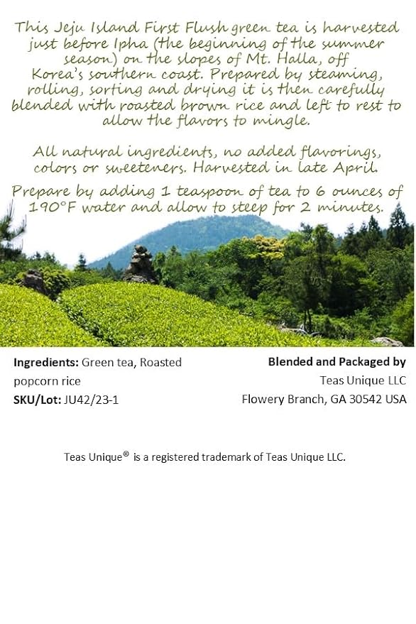 Teas Unique Korean Jeju Island Green Tea with Roasted Brown Rice, 100g