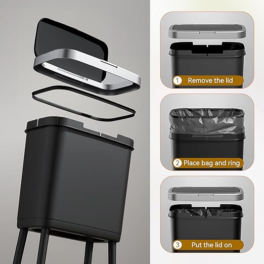 Procade Slim Kitchen Garbage Cans with Legs and Wheels,4Gallons Capacity Narrow Bathroom Wastebasket with Pop-Up Lid,Covered Black Office TrashCans for Near Desk,Plastic Trash Can for Bedroom,Dorm