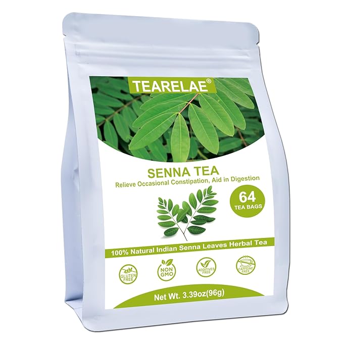 TEARELAE - Senna Tea, Hojas de Sen - Premium Indian Senna Leaves Tea Bags,1.5g x 64 Count - Relieve Constipation, Aid in Digestion - Caffeine-Free, Non-GMO