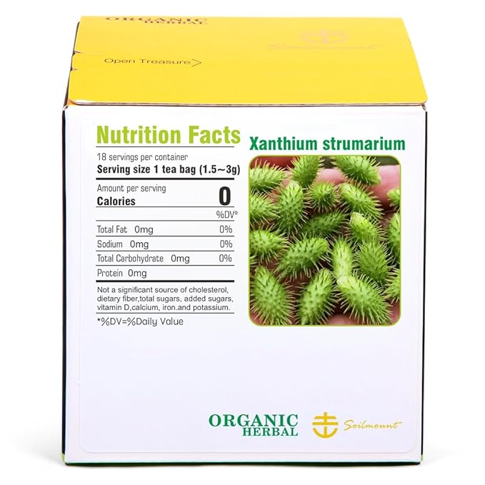Soilmount - Cocklebur Tea - |Xanthium Strumarium|苍耳|Canger| - Pure Herbal Tea - Natural, Organic, Non-GMO, Clean Ingredients, Caffeine Free (18 Tea Bags, Box 1)