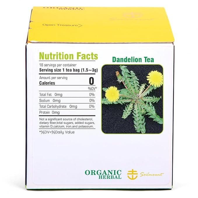 Soilmount - Dandelion Tea - |Dandelion Leaves|pu gong ying|蒲公英| - Pure Herbal Tea - Natural, Organic, Non-GMO, Clean Ingredients, Caffeine Free (18 Tea Bags, Box 1)