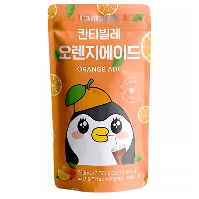 Cantabile Korean Convenience Store Pouch Drink Ready-to-Drink Refreshing Beverage Imported from Korea (6 Pack, Orange)