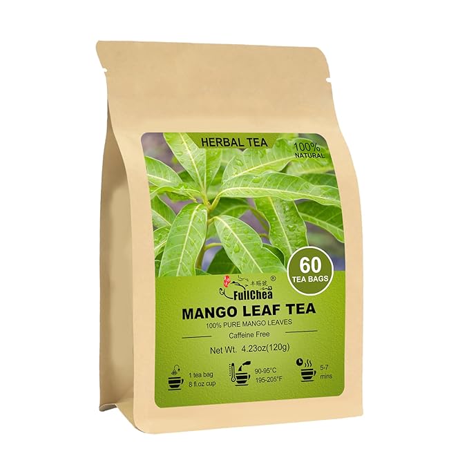 FullChea - Mango Leaf Tea, 60 Teabags - Premium Dried Mango Leaves - Natural Herbal Tea for Relaxation & Wellness - Non-GMO - Caffeine-Free - Support Digestive Comfort