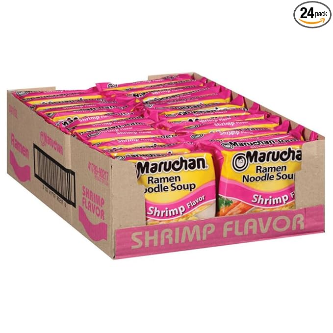 Maruchan Ramen Noodle Soup, Shrimp Flavor – Japanese-Style Instant Noodles, Quick & Easy Meal for Kids, Students & Busy Families – 3 Oz. (24 Pack) | Ready to Eat, 3 Oz, 24 Count