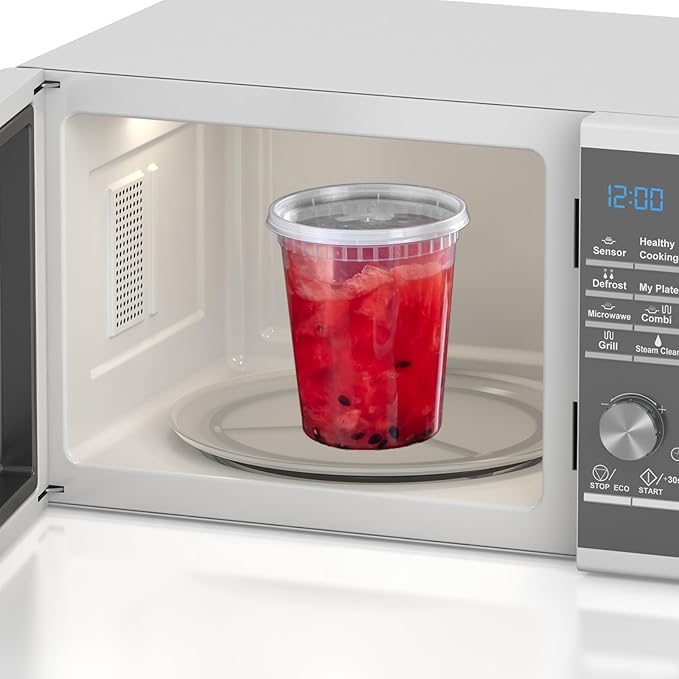 Commercial 32 oz Deli Containers - 48-Pack (96 Pcs) with Lids, Clear Round Airtight Food Storage, BPA-Free, Dishwasher & Microwave Safe, Pint Containers