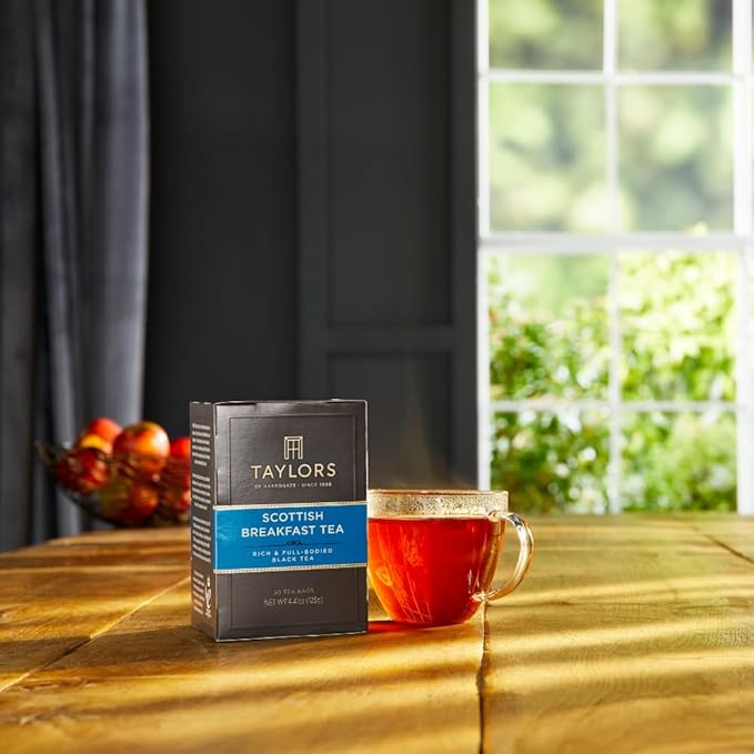 Taylors of Harrogate Scottish Breakfast Black Tea Individually Wrapped Bags, 50 Count (Pack of 1), Strong, Malty and Full, Caffeinated, Enjoy Hot or Iced, 50 Teabags