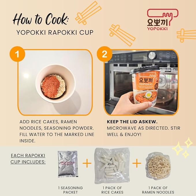 Yopokki Instant Rabokki Cup – Korean Tteokbokki Rice Cakes with Ramen Noodles, Quick & Easy Korean Street Food, Asian Snacks for College Dorms (2 count, Kimchi)