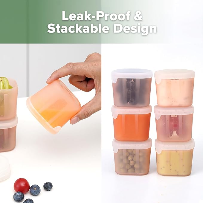 haakaa Mini Meal Silicone Storage Containers,3 oz Silicone Baby Food Containers with Airtight Lids,Reusable Baby Food Jars for Purees, Fruits & Snacks-Microwave & Dishwasher Safe,6 Pack,Blush