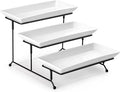 MALACASA 3 Tier Serving Trays for Party, Porcelain Serving Platters and Trays, 12 Inch Tiered Tray Stand, Fruit Tray, Trays for Serving Food, White Dessert Stand with Collapsible Sturdier Metal Rack