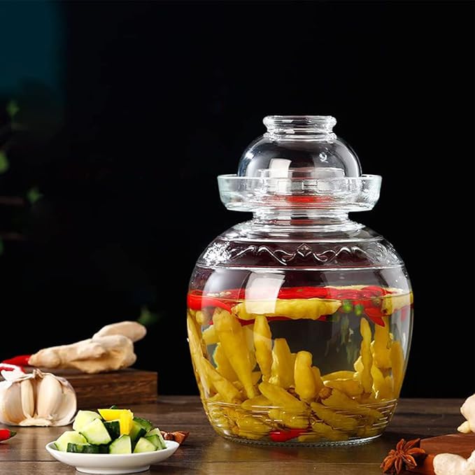 Glass Jar with Lid 2.5 Liter Fermentation Jar, Traditional Fermenting Crock Kit with Water Seal Airlock Lid, Pickle Jar for Pickles Kimchi, Sauerkraut, Wine Brewing, Kombucha