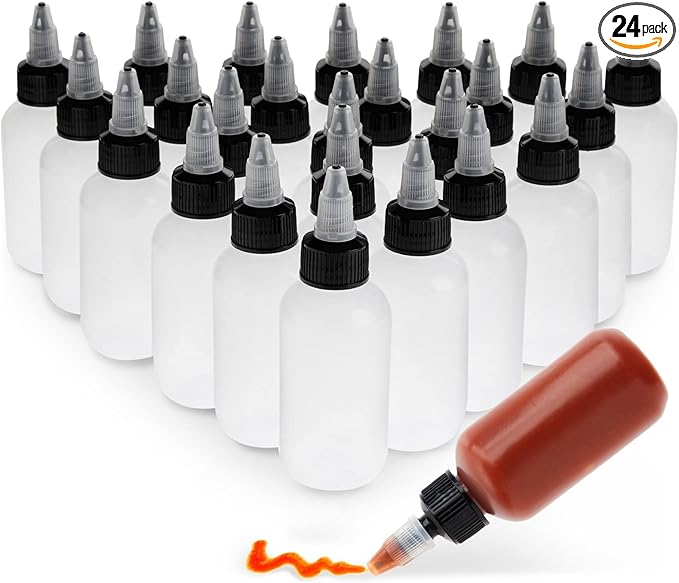 Juvale Round Squeeze Bottles - Precision Sauce Containers - Oil Dispenser & Salad Dressing Container - Craft Mixing Bottles - 2 Fl Oz, Pack of 24