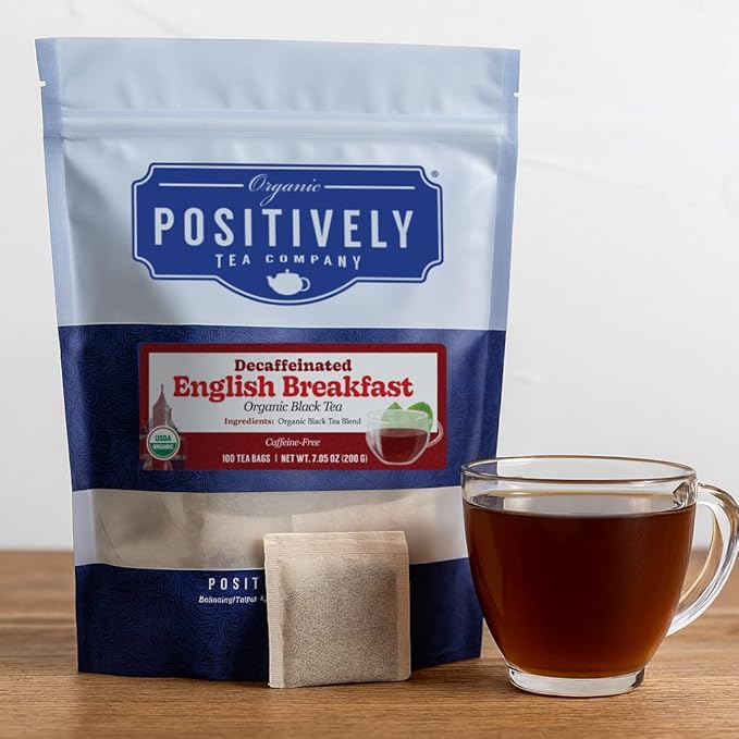 Organic Positively Tea Company, Decaf English Breakfast Black Tea Bags, 100 Count, Eco-Friendly Tea Bags, Non-GMO