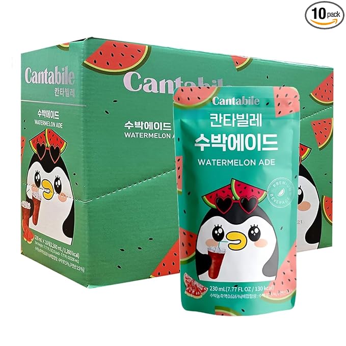 Cantabile Korean Convenience Store Pouch Drink Ready-to-Drink Refreshing Beverage Imported from Korea (Box of 10, Watermelon)
