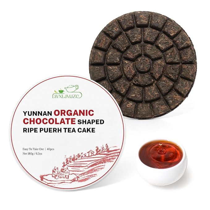 LWXLJMJZC－USDA certified Organic Chocolate Shaped Ripe Puerh Tea Cake -40pcs(180g/6.3oz) Cook Pu-erh Puer Black Pu'erh -Yunnan Chinese Pu er -Easy To Take Out