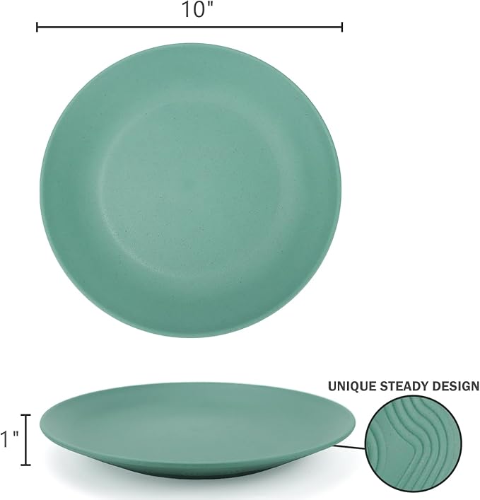 Homienly Flat Dinner Plates Set of 8 Alternative for Plastic Plates Microwave and Dishwasher Safe Wheat Straw Plates for Kitchen Unbreakable Kids Plates with 4 Colors (Multi,10 inch)