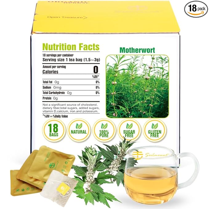 Soilmount - Motherwort Tea - |Leonurus Japonicus|Leonurus cardiaca|Yimucao|益母草|익모초| - Pure Herbal Tea - Natural, Organic, Non-GMO, Clean Ingredients, Caffeine Free (18 Tea Bags, Box 1)