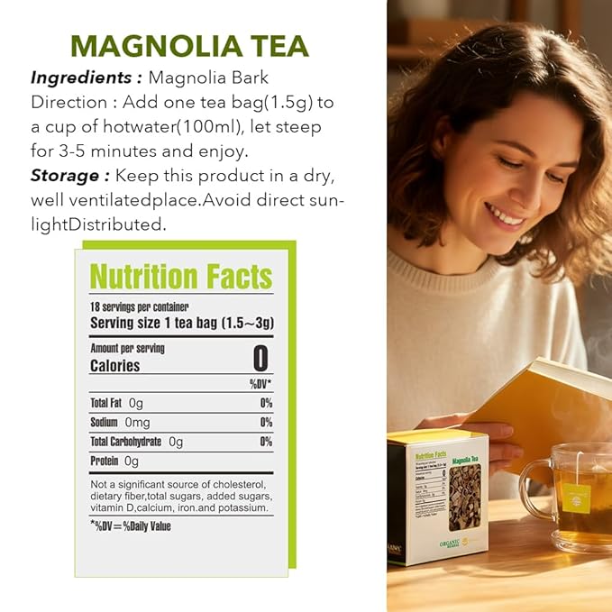 Soilmount - Magnolia Tea - |Magnolia Bark|hou po|厚朴| - Pure Herbal Tea - Natural, Organic, Non-GMO, Clean Ingredients, Caffeine Free (18 Tea Bags, Box 1)