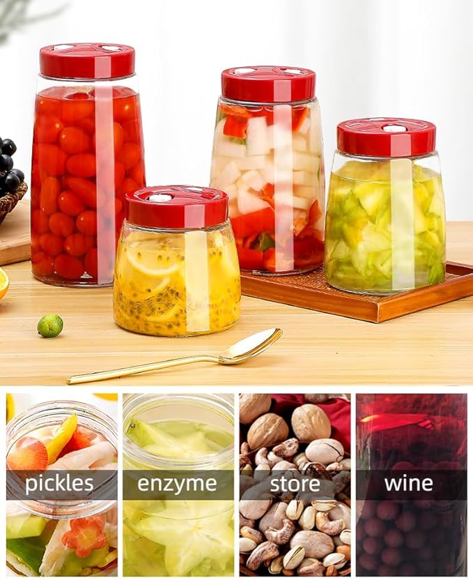 1.4 Liter Fermentation Jar, Fermenting Kit with Venting Valve Airlock and Fermenting Weight, Pickle Jar, Wide Mouth Glass Jar for Pickles, Kimchi, Sauerkraut, Mead, Kombucha, Sourdough