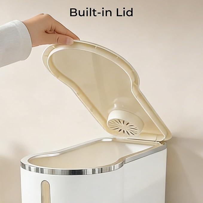 UFORU Rice Dispenser, Rice Storage Container with Measuring Cup for Kitchen Pantry Household, Dry Food Storage Containers Airtight, Sealed Moisture Proof (White 11Lbs)