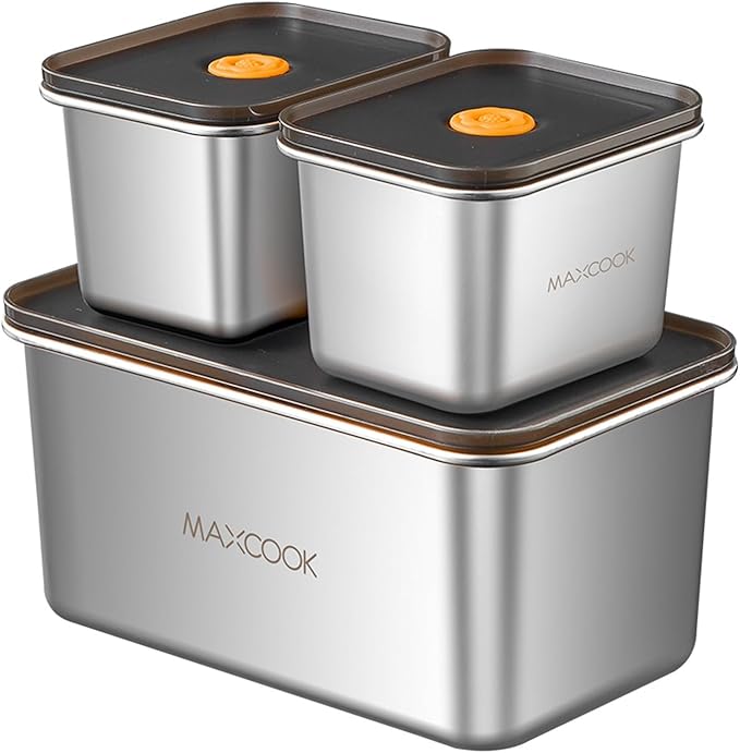 Stainless Steel Food Containers with Lids, 18.6 oz & 71 oz Food Storage Container set, Metal Food Container Bento Box, Snack Container set with Lid,Dishwasher & Freezer Safe(2100 ml & 550 ml)