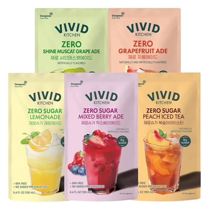 VIVID KITCHEN Korean Grape Ade – Grapefruit Flavor – Zero Sugar, Zero Calories – 6.4 fl oz (10 Pouches) – No Corn Syrup or Preservatives – Refreshing Korean Drink for Healthy, On-the-Go Hydration