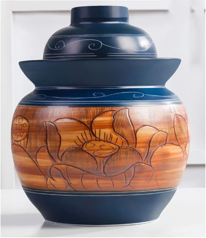 ZHOUXIAO Vintage Traditional Ceramic Pickle Jar Fermentation Crock Jar, Chinese Pickle Jar,Fermenting Tank with Water Seal Airlock Lid Stoneware Fermenter for Sauerkraut,Kimc 1.75KG