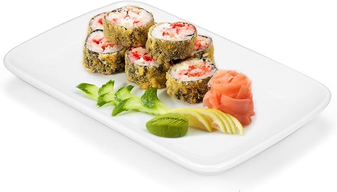 Foraineam 8 Pieces Rectangular Plates 8 Inch Porcelain Platters, Dessert, Appetizer, Salad Plates White Serving Trays