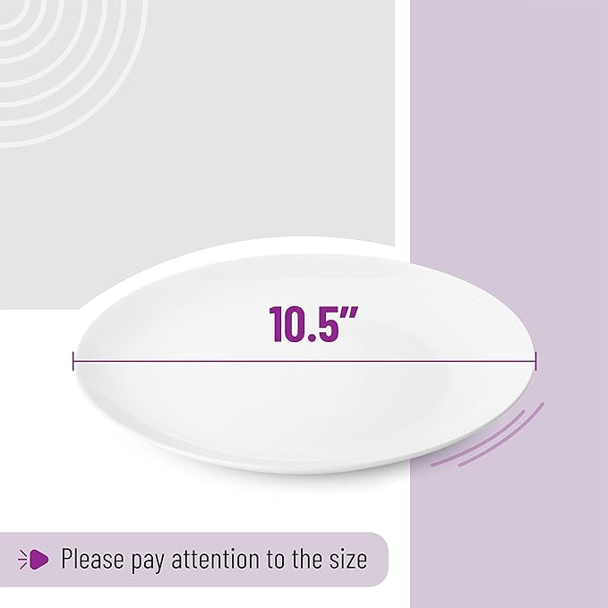 BTaT- White Dinner Plates, 10.5 inch, Set of 12, Restaurant Dishes, White Porcelain Dinner Plates