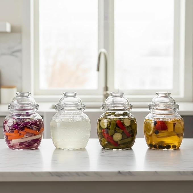 1.5L Glass Jar with Lid Fermentation Jar, Traditional Fermenting Kit Crock with Water Seal Airlock Lid, Pickle Jar for Pickles Kimchi, Sauerkraut, Wine Brewing Kombucha