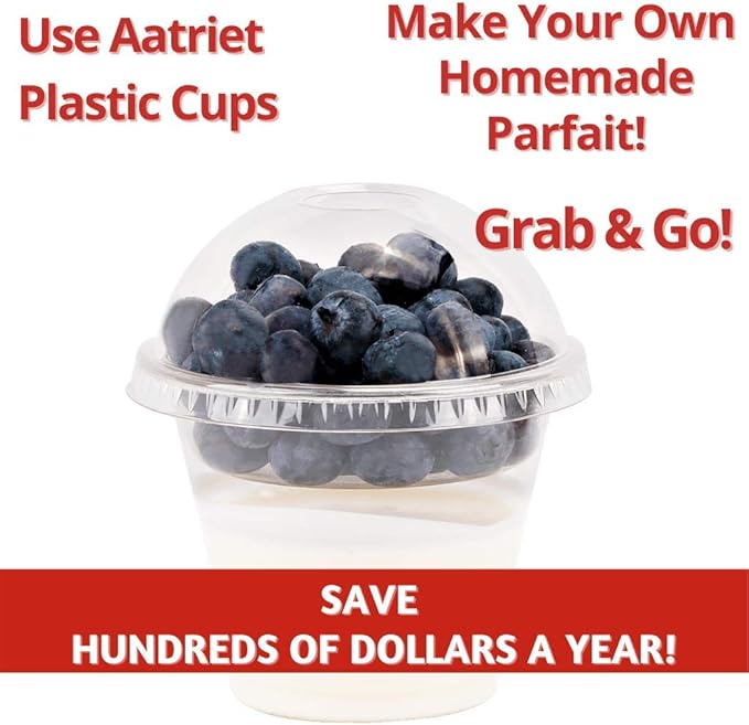 Aatriet 9oz Clear Plastic Parfait Cups with Insert 3.25oz & Dome Lids No Hole - (20 Sets) Yogurt Fruit Parfait Cups for Kids, for Dips and Veggies, Take Away Breakfast and Snacks. No Leaking