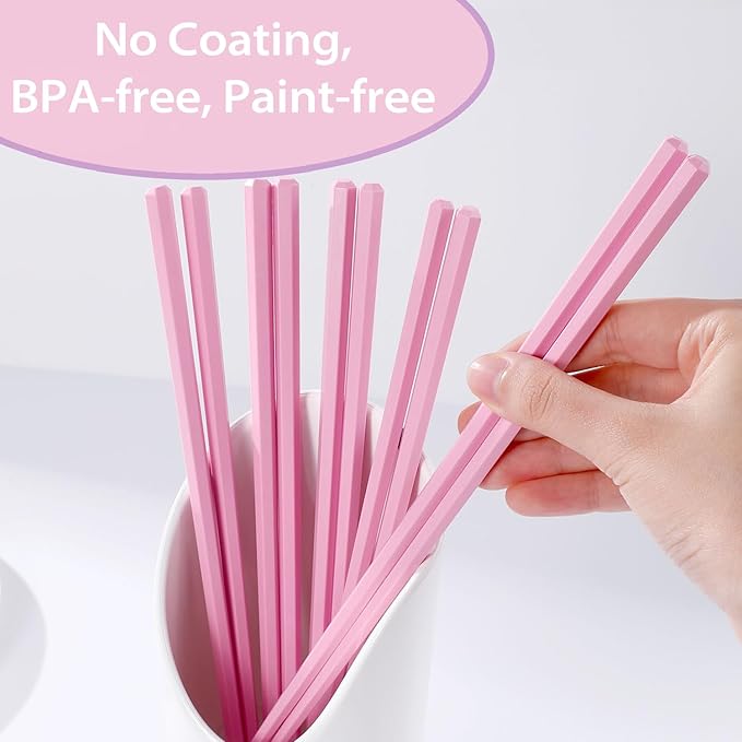 10 Pairs Fiberglass Chopsticks Non-Slip Tips, Dishwasher Safe & Reusable Japanese Korean Chopsticks for Sushi Ramen, 9.63 inch/24.5cm Chop Sticks for Family Restaurant - Pink