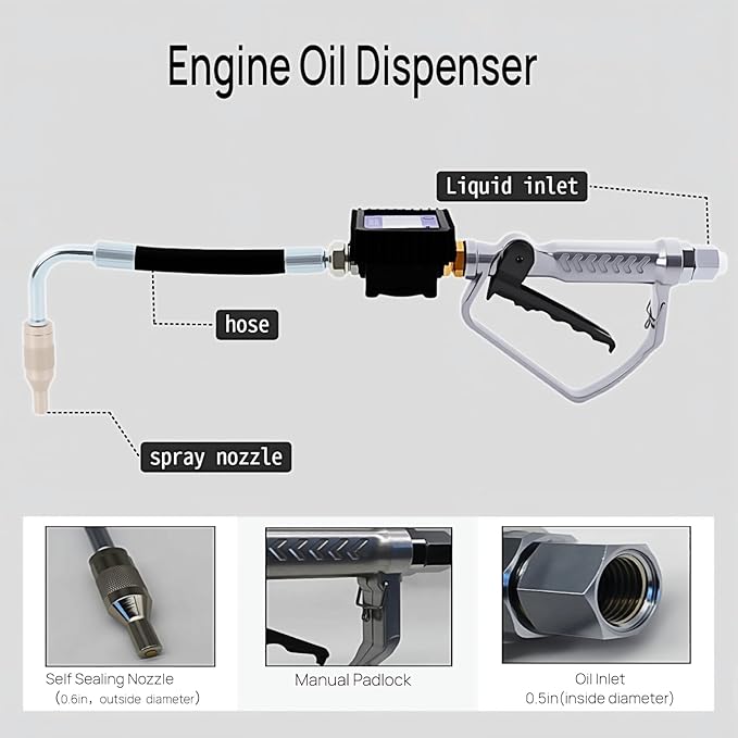 Digital Oil Control Valve Meter Nozzle,Pneumatic Oil Gun with 1/2" NPT Inle,Air Operated Oil Metering Dispenser with LCD Display
