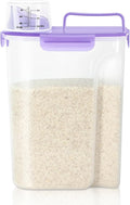 LEAWALK 10LBS Airtight Rice Food Storage Container BPA Free, 5.28Qt Clear Plastic Kitchen and Pantry Organization Bin Suitable for Cereal, Dry, Oats, Flour, Sugar, Pasta, Pet Food-Clear Purple