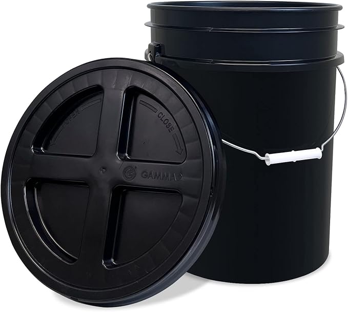 ePackageSupply 5 Gallon Bucket - Food Grade Bucket with Airtight Gamma Seal Screw-On Lid, BPA-Free, Heavy-Duty 90 Mil HDPE Plastic, Bulk Storage, Durable Container, Made in USA, Black/Black, 3 Packs