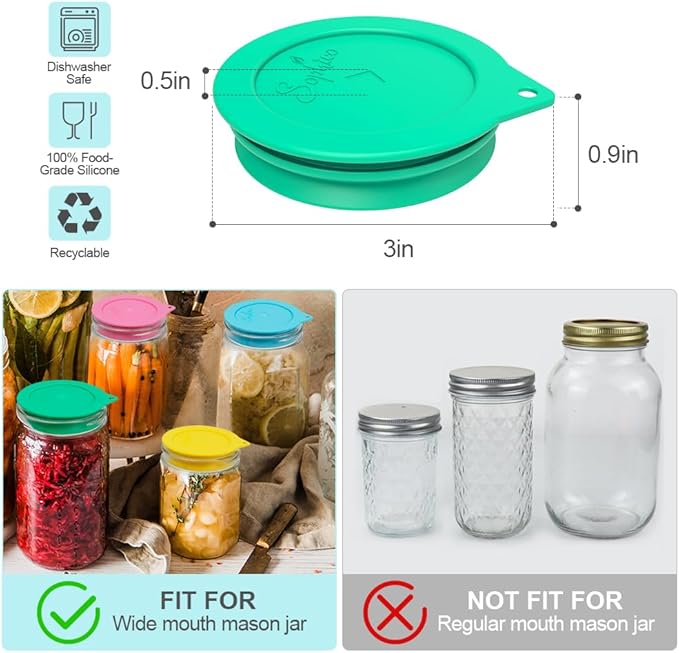 Sophico Silicone Fermenting Lids, Waterless Airlock Fermentation Tops Mason Jar Lid Fermenter Caps for Pickles, Kimchi, and Fermented Probiotic Food - 4 Pack, Wide Mouth (Jars Not Included)