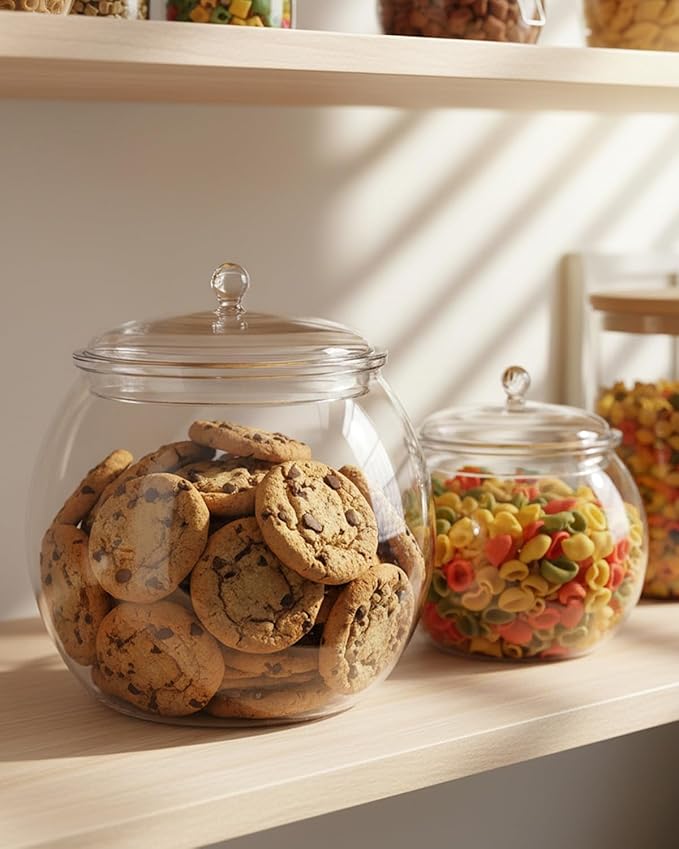 Rocutus Candy & Cookie Jar with Airtight Lid, Plastic Candy Jar Cookie Jar Jar for Pantry Organization, Sugar, Flour, Pasta, Dog Treats, Clear Food Storage Canister & Home Decoration (1 Gallon)