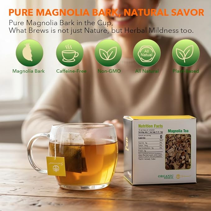 Soilmount - Magnolia Tea - |Magnolia Bark|hou po|厚朴| - Pure Herbal Tea - Natural, Organic, Non-GMO, Clean Ingredients, Caffeine Free (18 Tea Bags, Box 1)