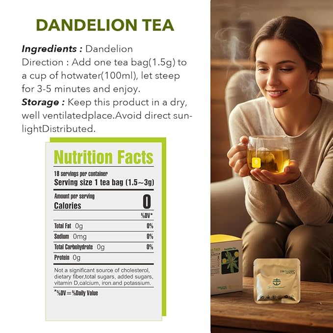 Soilmount - Dandelion Tea - |Dandelion Leaves|pu gong ying|蒲公英| - Pure Herbal Tea - Natural, Organic, Non-GMO, Clean Ingredients, Caffeine Free (18 Tea Bags, Box 1)