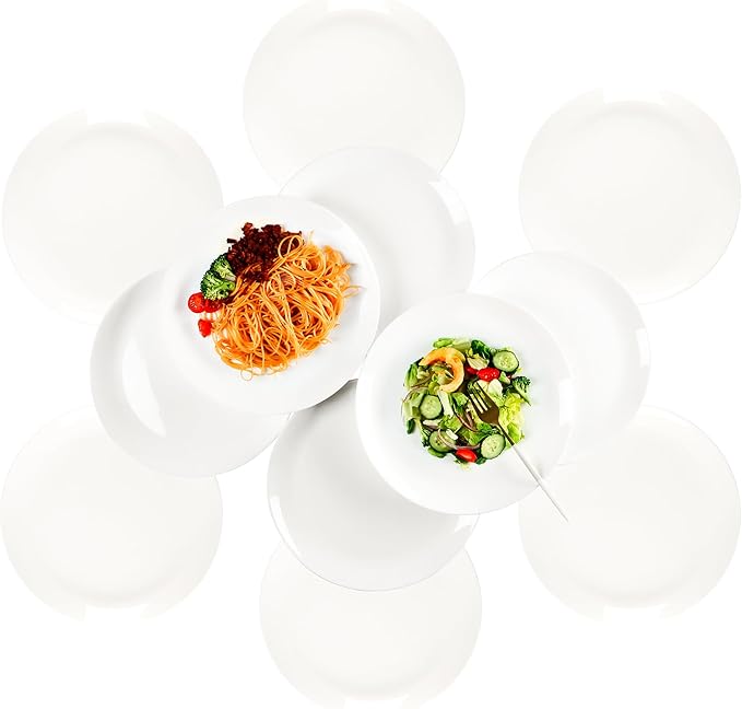 Dinner Plates Set of 12, 10-1/2 inch Glass Salad Plate Set Scratch Resistant, Kitchen White Plates for Serving Dishes, Microwave and Dishwasher Safe