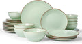 Famiware Venus Plates and Bowls Sets with Trim, 24 Pieces Speckled Stoneware Dinnerware Set for 8, Light Green - Microwave & Dishwasher Safe, Modern Minimalist, Dishes for Everyday & Formal Use
