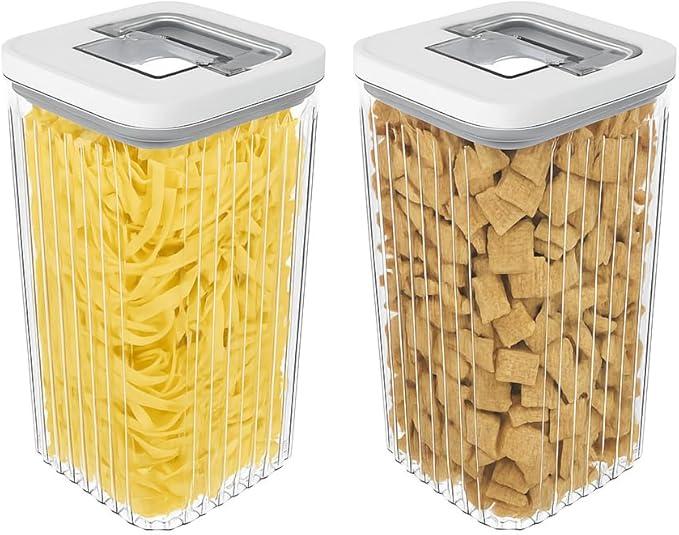 Oggi Airtight Clear Fluted Canister Set of 2 - Stackable Food Storage Containers with Lids, Vintage Modern Farmhouse Style, Kitchen Counter & Pantry Organization, Size - 2 x 88 fl oz / 2.6 Lt
