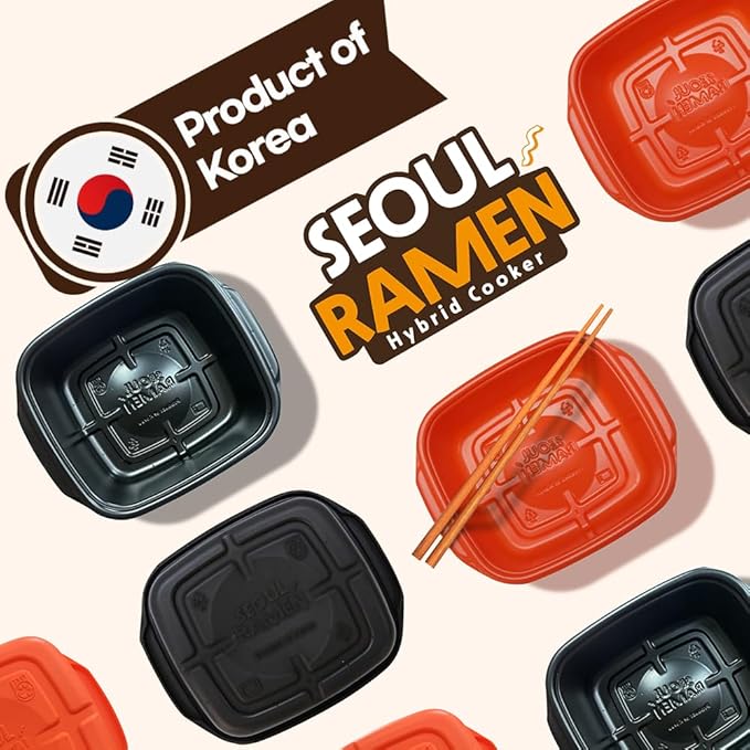 Seoul Ramen Hybrid Cooker | Microwave Ramen in 6 Minutes | Perfect for Korea Ramen, Small Kitchen, or Office | Dishwasher-Safe, Microwaveable, BPA-Free (6 Pack) (Black)