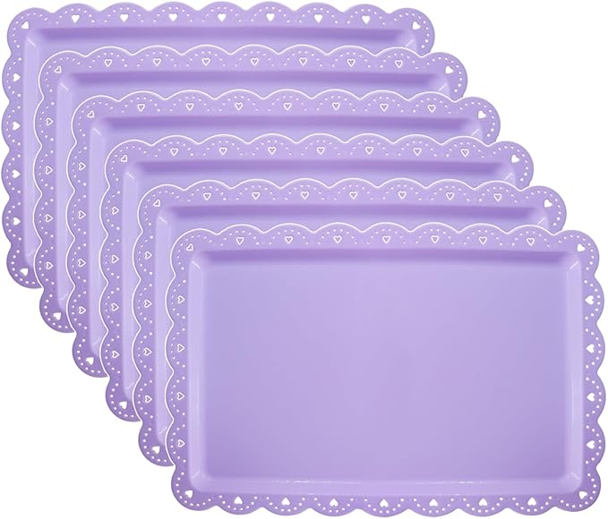 Set of 6 Plastic Serving Trays Food Tray - 14" x 9" Rectangle Serving Platter for Party Cafeteria Kitchen Restaurant , Small Flat Trays for Dessert Fruit Cookie Snack (6, Purple)