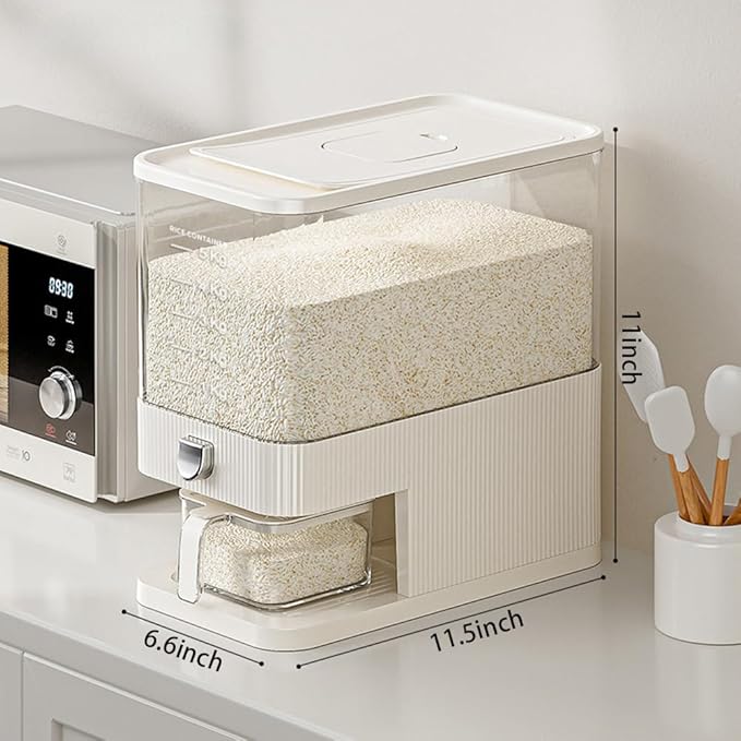 Rice Dispenser,15 Lbs Rice Storage with Measuring Cup and Dial,One-Touch Cereal Dispenser,Sealed Moisture Proof for Rice, Corn,Soybean, Oatmeal (11-16.5 Lbs(5-7.5kg))