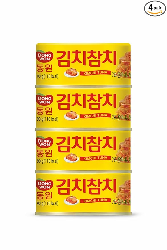 Dongwon Kimchi Tuna, Korean Style Canned Tuna with Kimchi Flavor, Ready-to-Eat, Perfect for Rice, Fried Rice & Quick Meals, 90g (3.17oz), Pack of 4