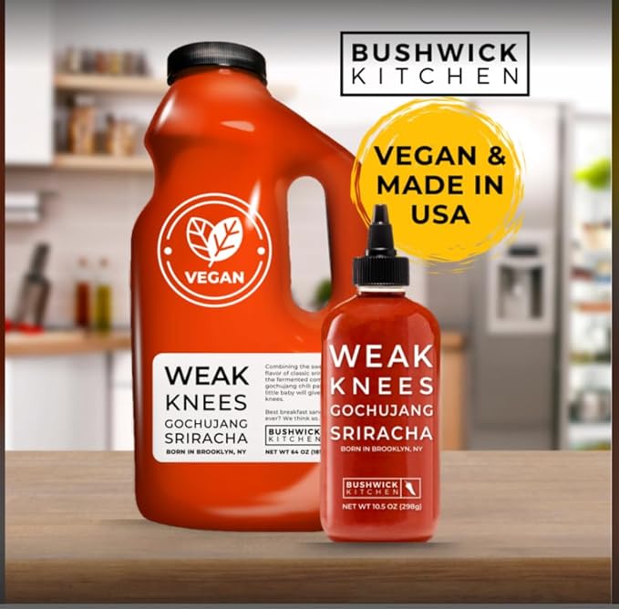 Weak Knees Curry Sriracha Hot Sauce - Infused with Aromatic Curry Spices & Bold Korean Gochujang Paste for Rice, Vegetables & Marinades - Made in the USA - 10.5oz Squeeze Bottle