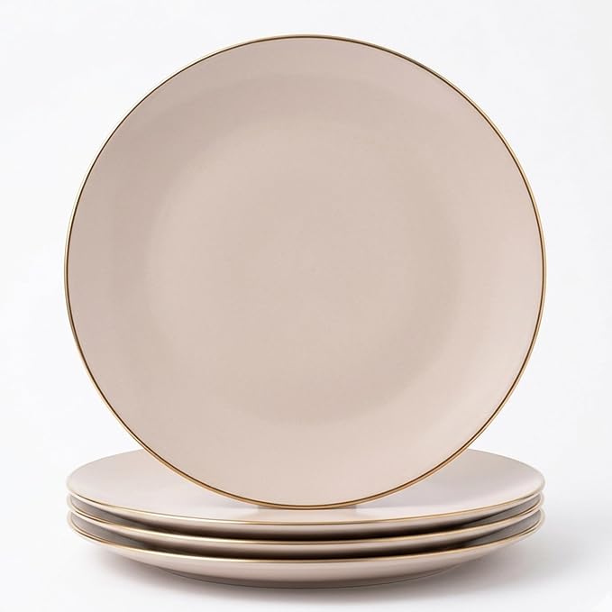 Rose Whisper Dinner Plates Set for 6 – 10.5-Inch Blush Bone China Dinnerware Set with Gold Rim – Perfect Serving Plate for Dessert, Appetizer, Salads