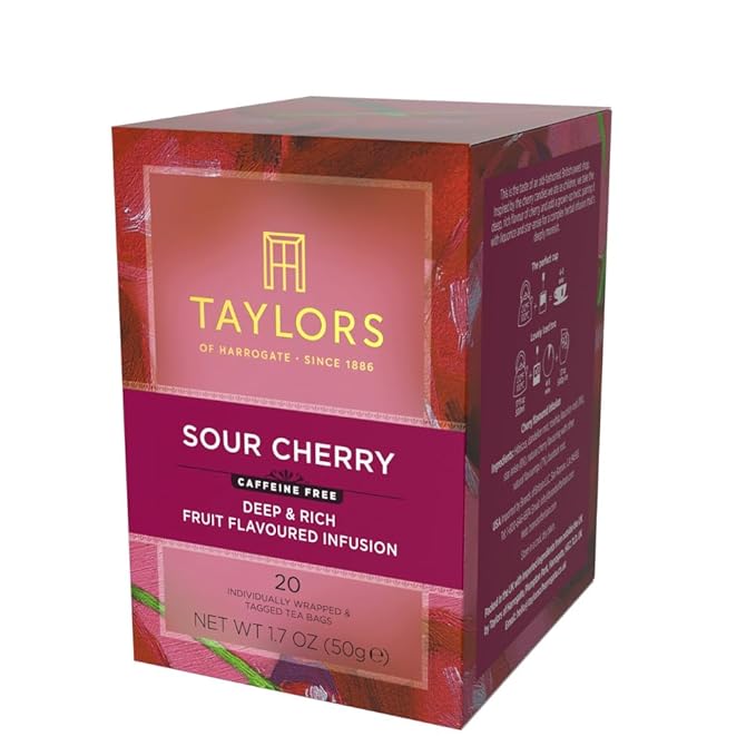 Taylors of Harrogate Sour Cherry, Herbal Tea, Individually Wrapped Bags, 20 Count (Pack of 6), Deep, Complex and Rich, Caffeine-Free, Enjoy Hot or Iced, 120 Teabags Total